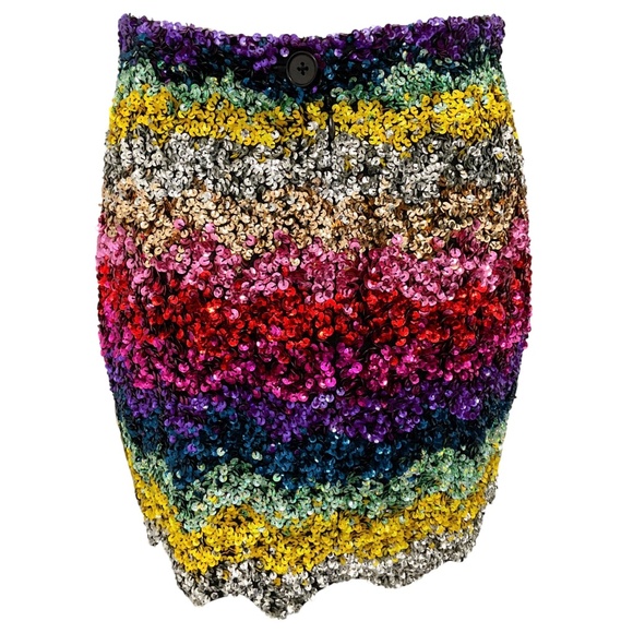 ASHISH RAINBOW MULTI HAND EMBROIDERED SEQUINED MINI SKIRT - Picture 3 of 6